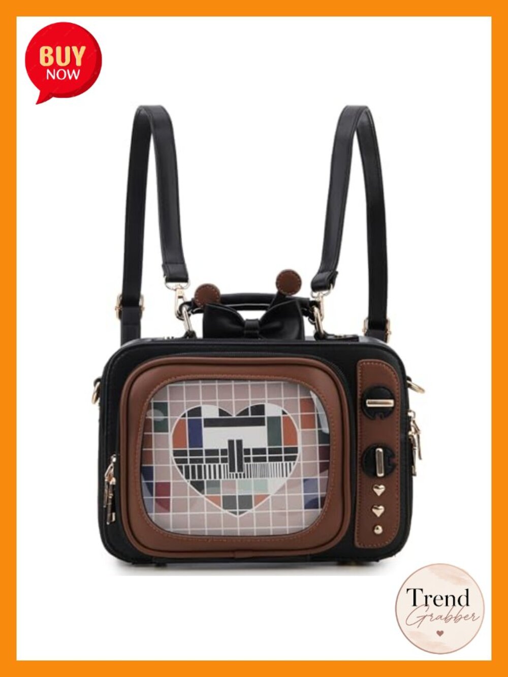 Retro TV Shaped Ita Bag Backpack Enamel Pin Display Purse Crossbody with